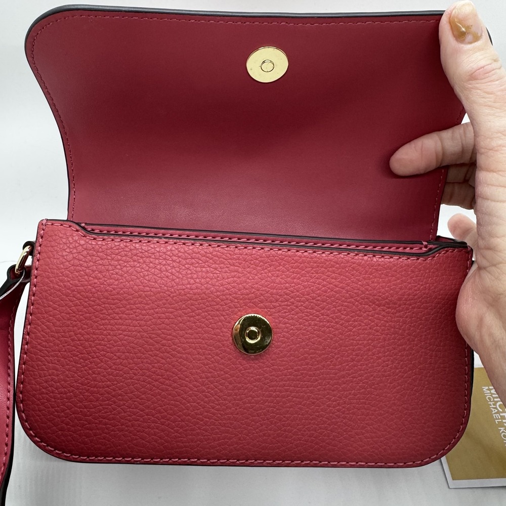 Michael Kors Jet Set Travel Small Flap Crossbody Pink Berry Pebbled Leather New - Picture 5 of 8